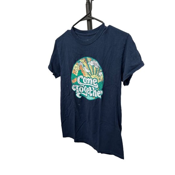 Come Together Print Navy Blue Short Sleeve Crew Neck Graphic Tee SZ Small - Picture 3 of 7